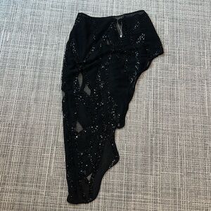 NBD Asymmetrical Sheer Embellish Mini Midi Black Skirt Size S